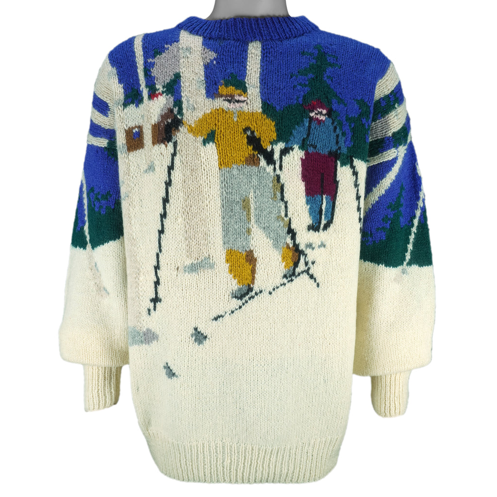 Vintage (Wind River) - Ski Graphic Crew Neck Hand Knitted Sweater 1990s Large