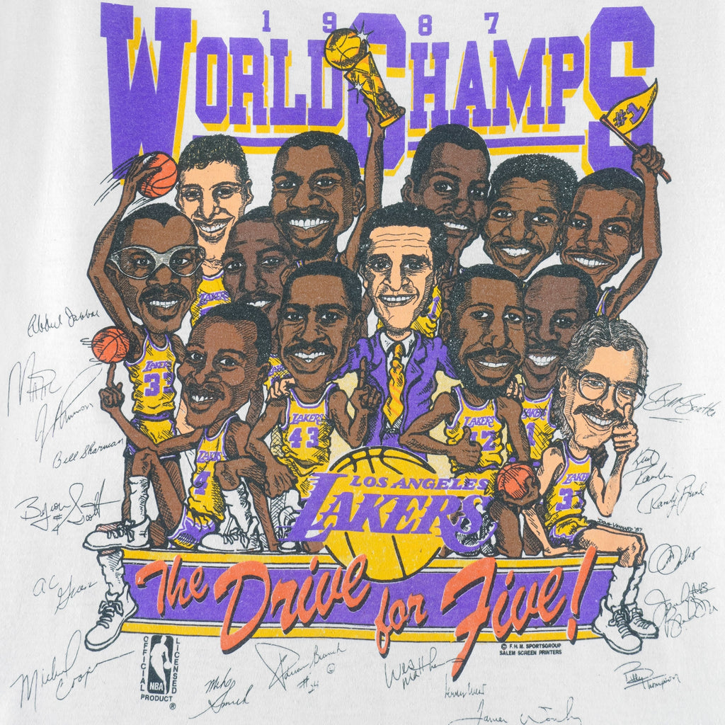 NBA (Salem) - Los Angeles Lakers World Champs Caricature T-Shirt 1987 Large (Copy)