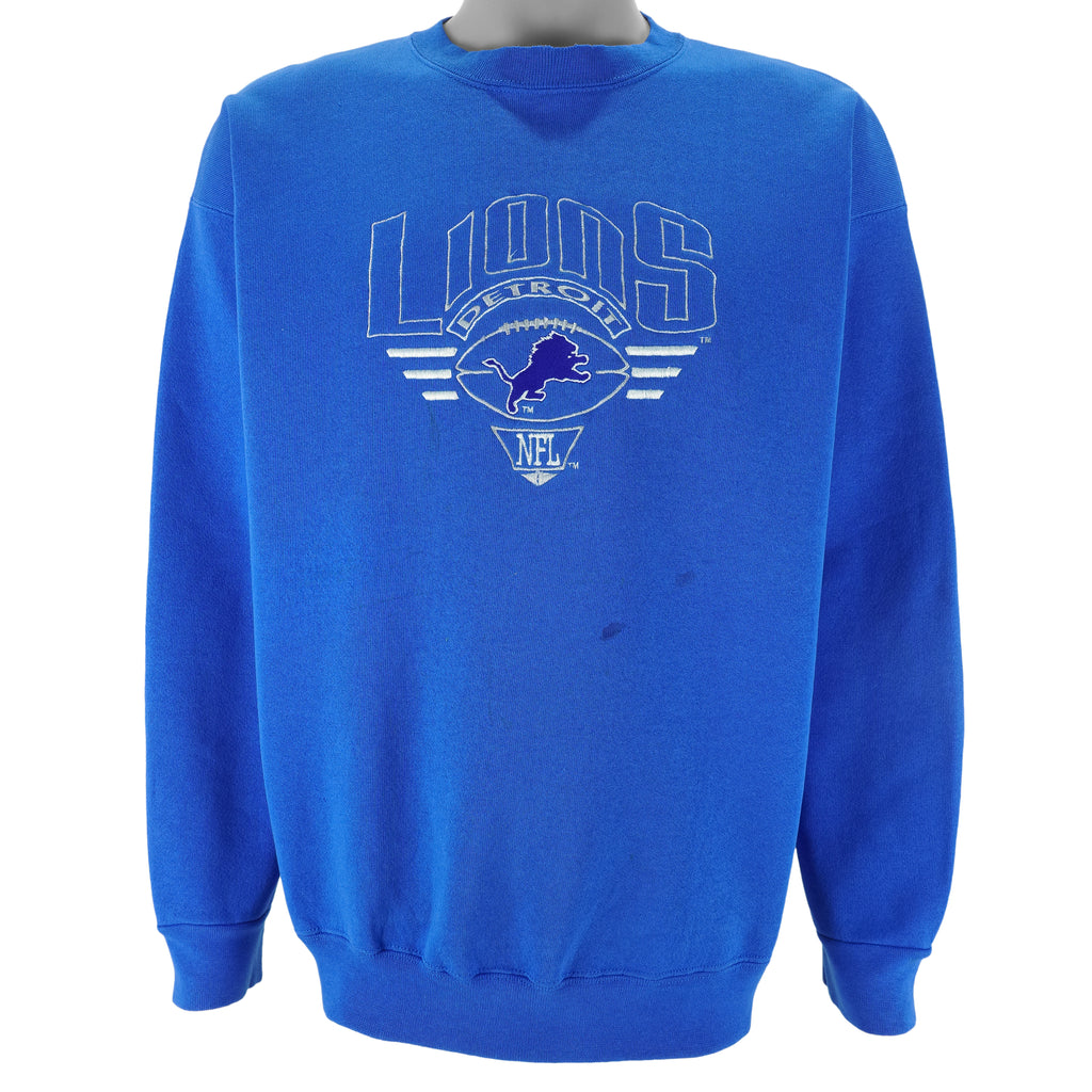 NFL (Logo 7) - Detroit Lions Embroidered Crew Neck Sweatshirt 1990s X-Large