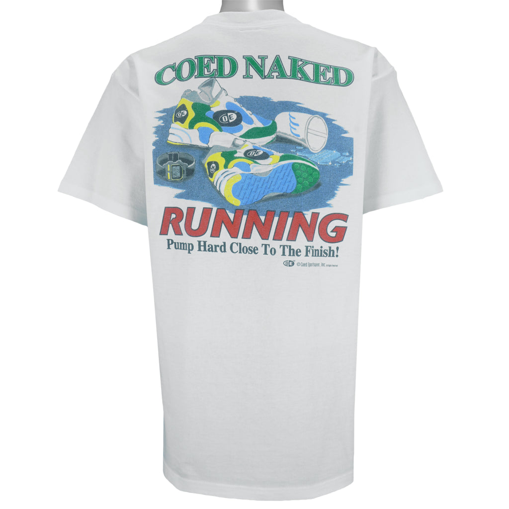 Vintage - Coed Naked Running Shoes T-Shirt 1990s Large vintage retro