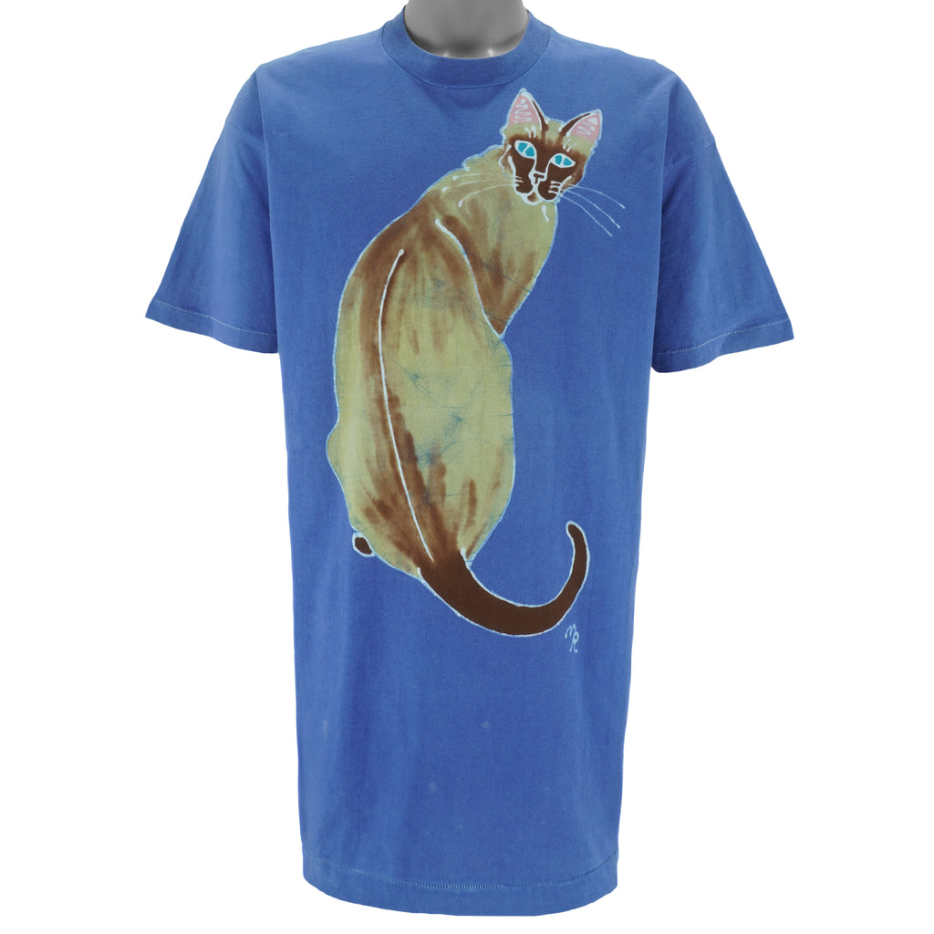 Vintage (Fruit Of The Loom) - Burmese Cat Animal Painting T-Shirt 1990s XX-Large