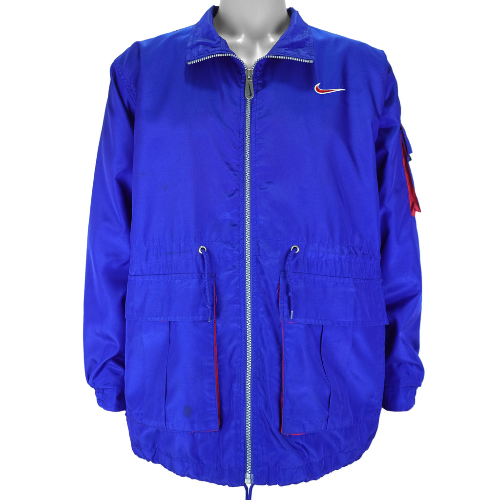 Nike - Blue Embroidered Windbreaker 1990s Large