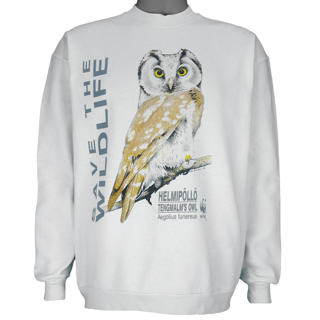 Vintage (Best) - Save The Wildlife Owls Crew Neck Sweatshirt 1990s Large Vintage Retro