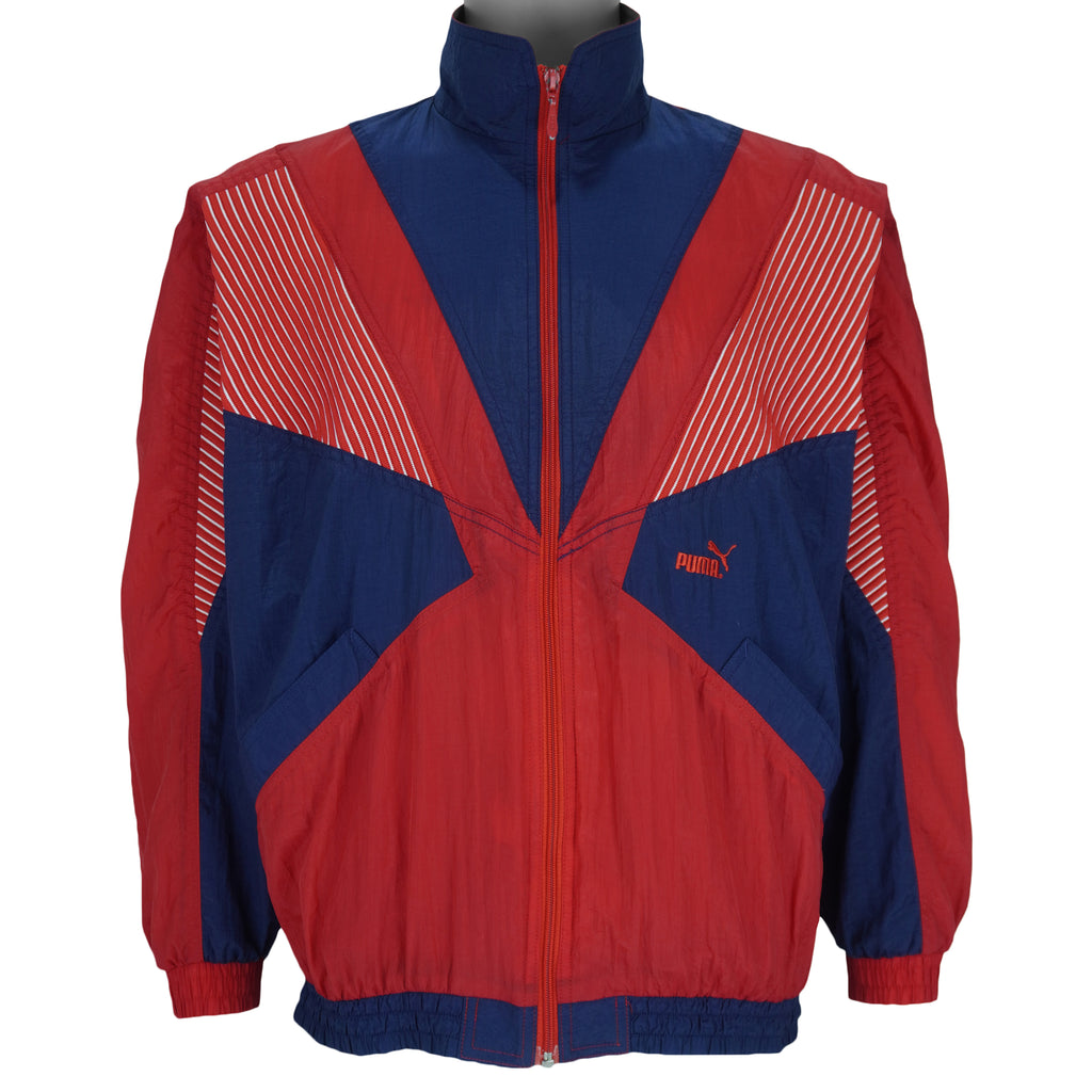 Puma - Blue & Red Colorblock Windbreaker 1990s Medium Vintage Retro