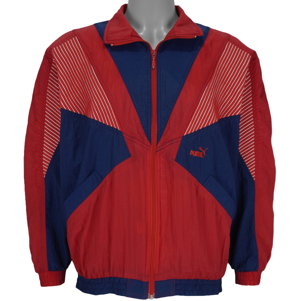 Puma - Blue & Red Colorblock Windbreaker 1990s Medium Vintage Retro