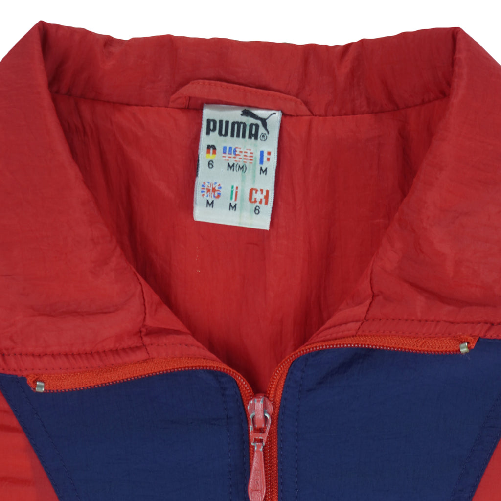 Puma - Blue & Red Colorblock Windbreaker 1990s Medium Vintage Retro