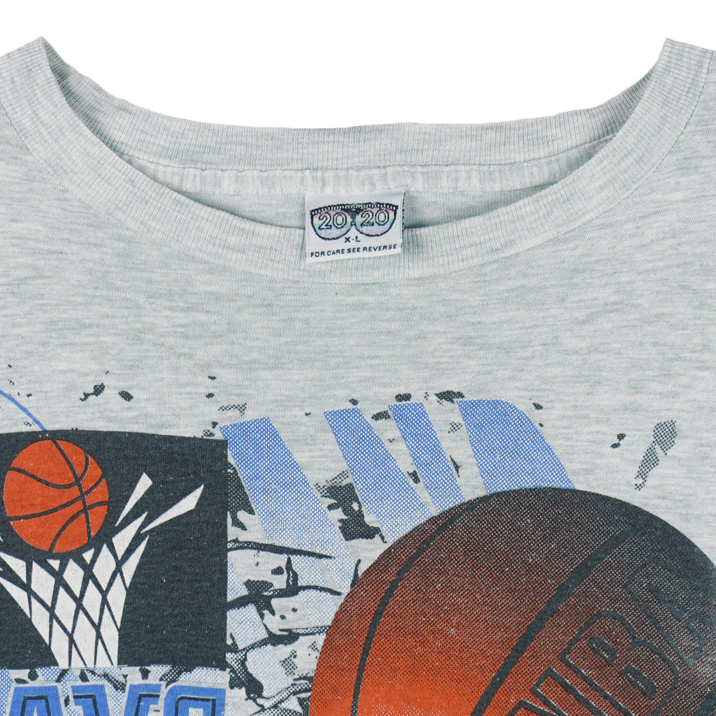 1990s vintage NBA Cleveland Cavaliers breakout-style T-Shirt by 20-20. Grey in color with spell-out and NBA basket ball on front, X-Large in size and in excellent condition.