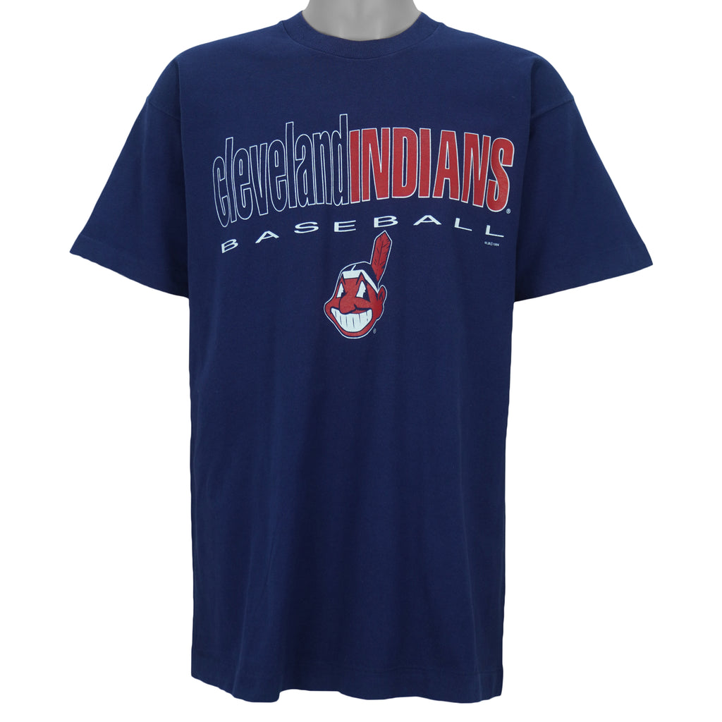 1994 vintage MLB Cleveland Indians spell-out T-Shirt by Salem Sportswear. Blue in color, Large in size and is in excellent condition.