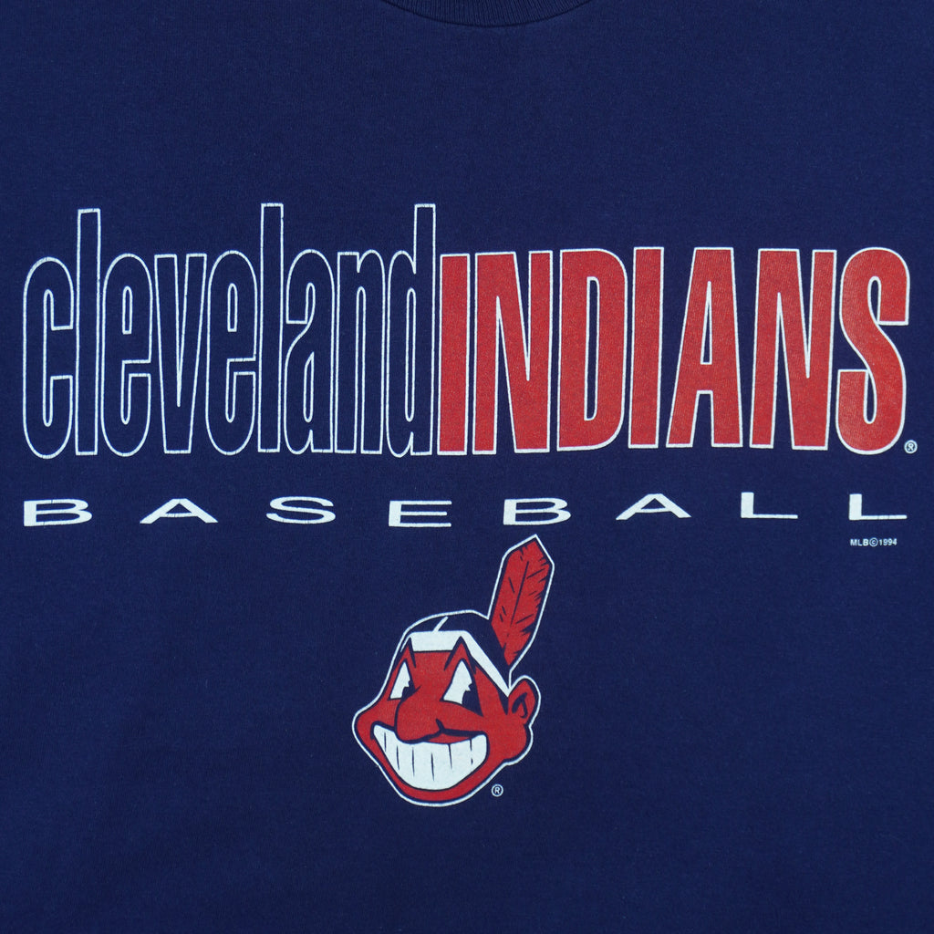 1994 vintage MLB Cleveland Indians spell-out T-Shirt by Salem Sportswear. Blue in color, Large in size and is in excellent condition.