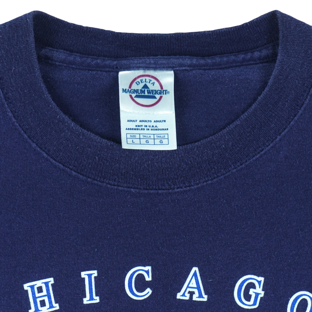 2005 vintage MLB Chicago Cubs spell-out T-Shirt by Delta. Blue in color, fits Large size and is in excellent condition.