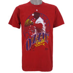 1990 vintage MLB St. Louis Cardinals Ozzie Smith spell-out T-Shirt by Salem Sportswear. Red in color with player image on front, Medium in size and is in excellent condition.