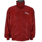 1990s vintage FILA lightweight zip-up jacket. Red in color, with embroidered logos on front and back, Medium in size and in very good condition.