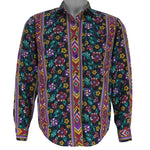 Vintage - Multicolor Floral and Geometric Pattern Button-Up Shirt 1990s Medium