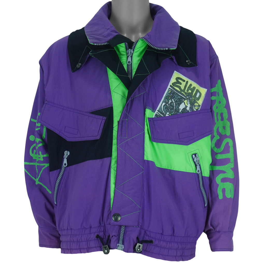 Vintage (Elho) - Purple & Patterned Freestyle Neon Puffer Jacket 1990s Large vintage retro