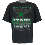 NHL (Starter) - Black Dallas Stars Single Stitch T-Shirt 1993 Large Vintage Retro Hockey