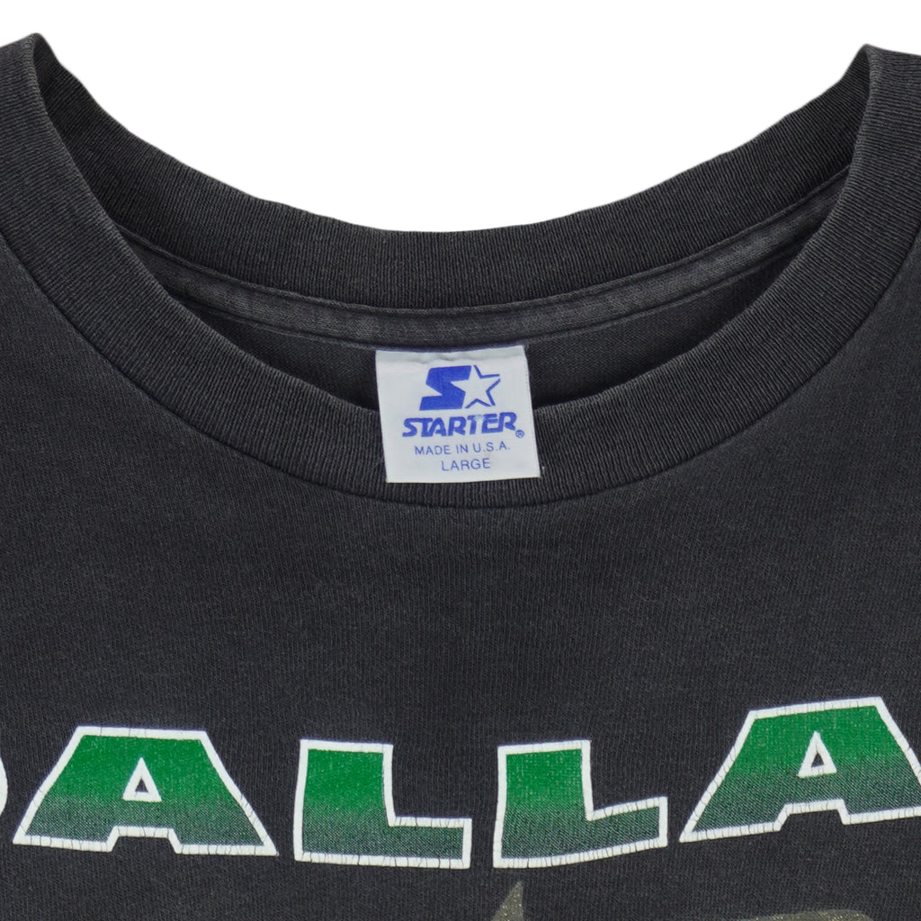 NHL (Starter) - Black Dallas Stars Single Stitch T-Shirt 1993 Large Vintage Retro Hockey