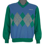 Adidas - Green and Blue Colorblock Crew Neck Sweatshirt 1980s Small