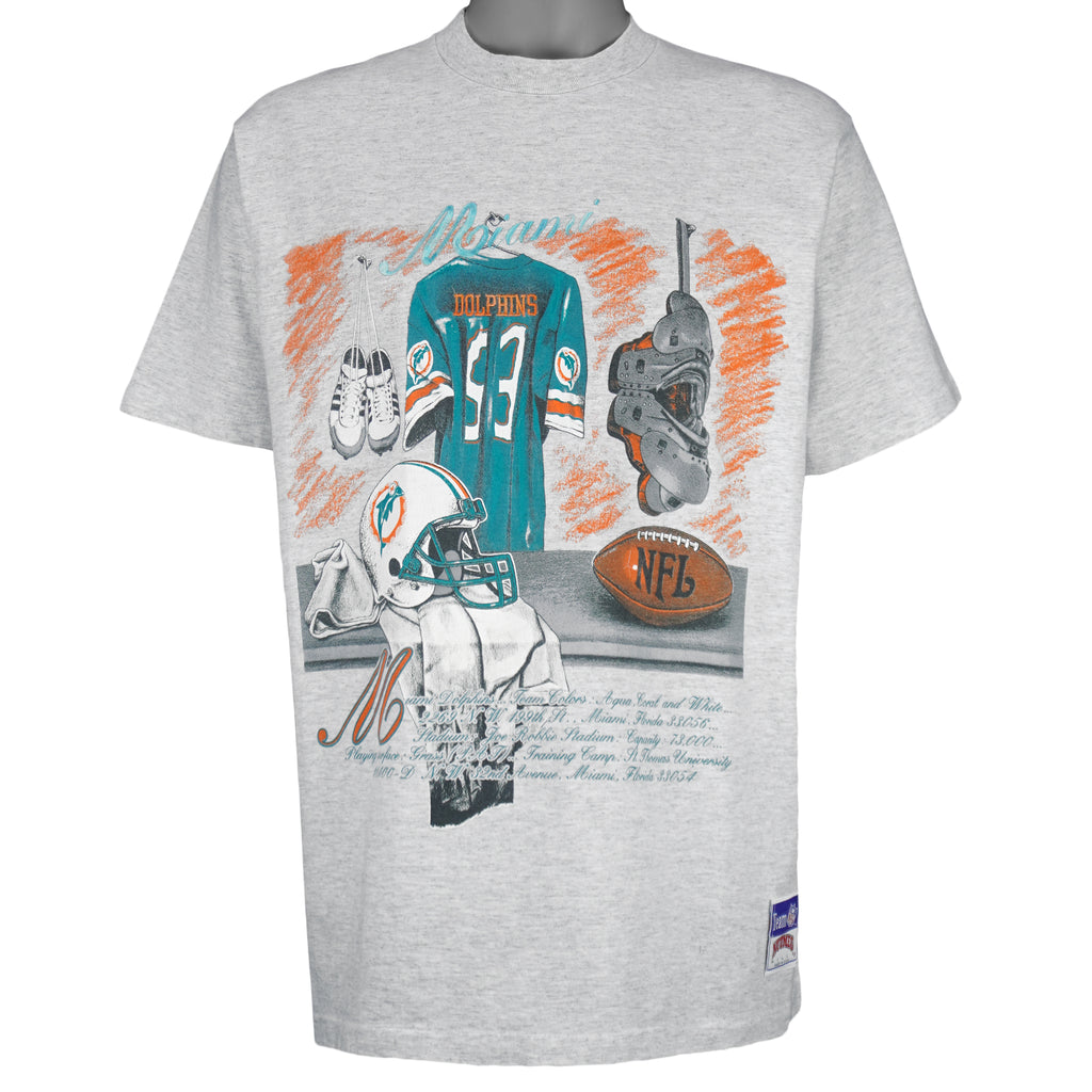 NFL (Nutmeg) - Grey Miami Dolphins Locker Room T-Shirt 1990s Large Vintage Retro Football