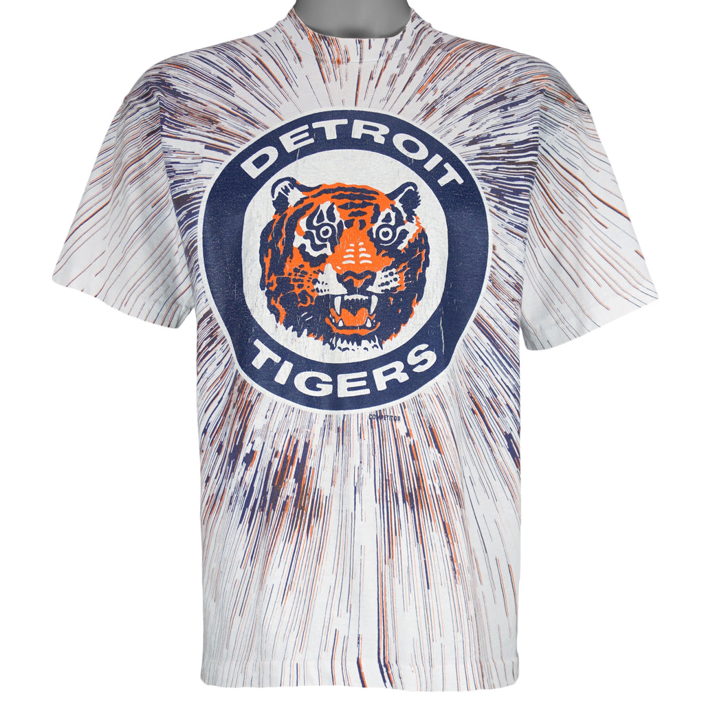 MLB (Fruit Of The Loom) - Detroit Tigers All Over Print T-Shirt 1990s Large Vintage Retro Baseball