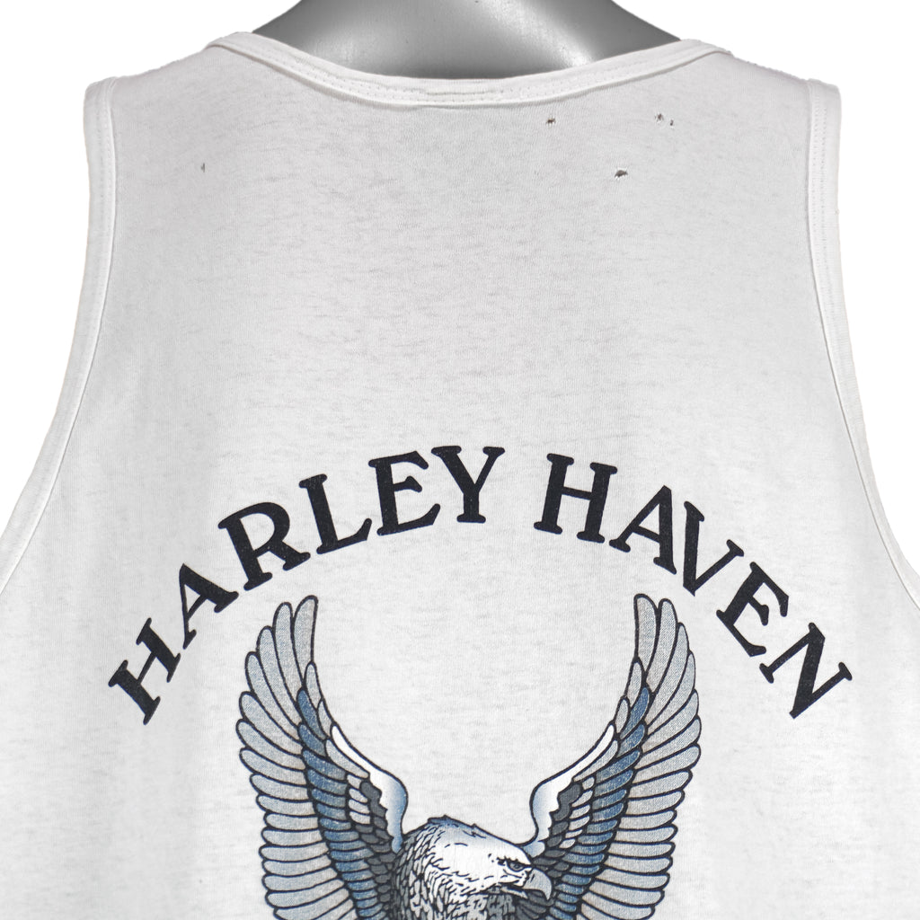 2000s vintage Harley Davidson Motorcycles Virginia Beach sleeveless shirt. White in color with printed Harley logo on front and back, fits size Large, and is in good condition.