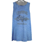 2000s vintage Harley Davidson Motorcycles Chandler Arizona tank top. Blue in color with printed Harley logo on front and back, tagged size X-Large, and is in good condition.