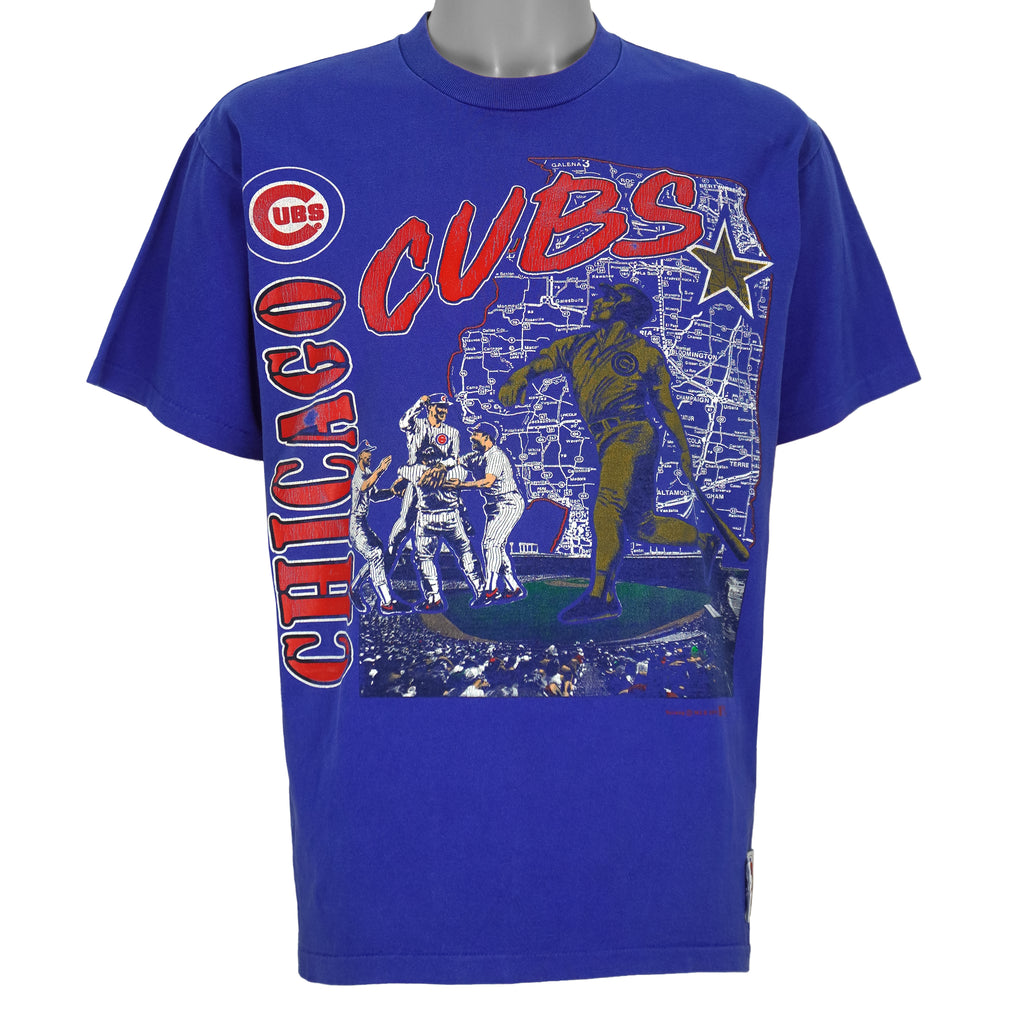 MLB (Nutmeg) - Chicago Cubs Stadium Map T-Shirt 1991 Large Vintage Retro Baseball