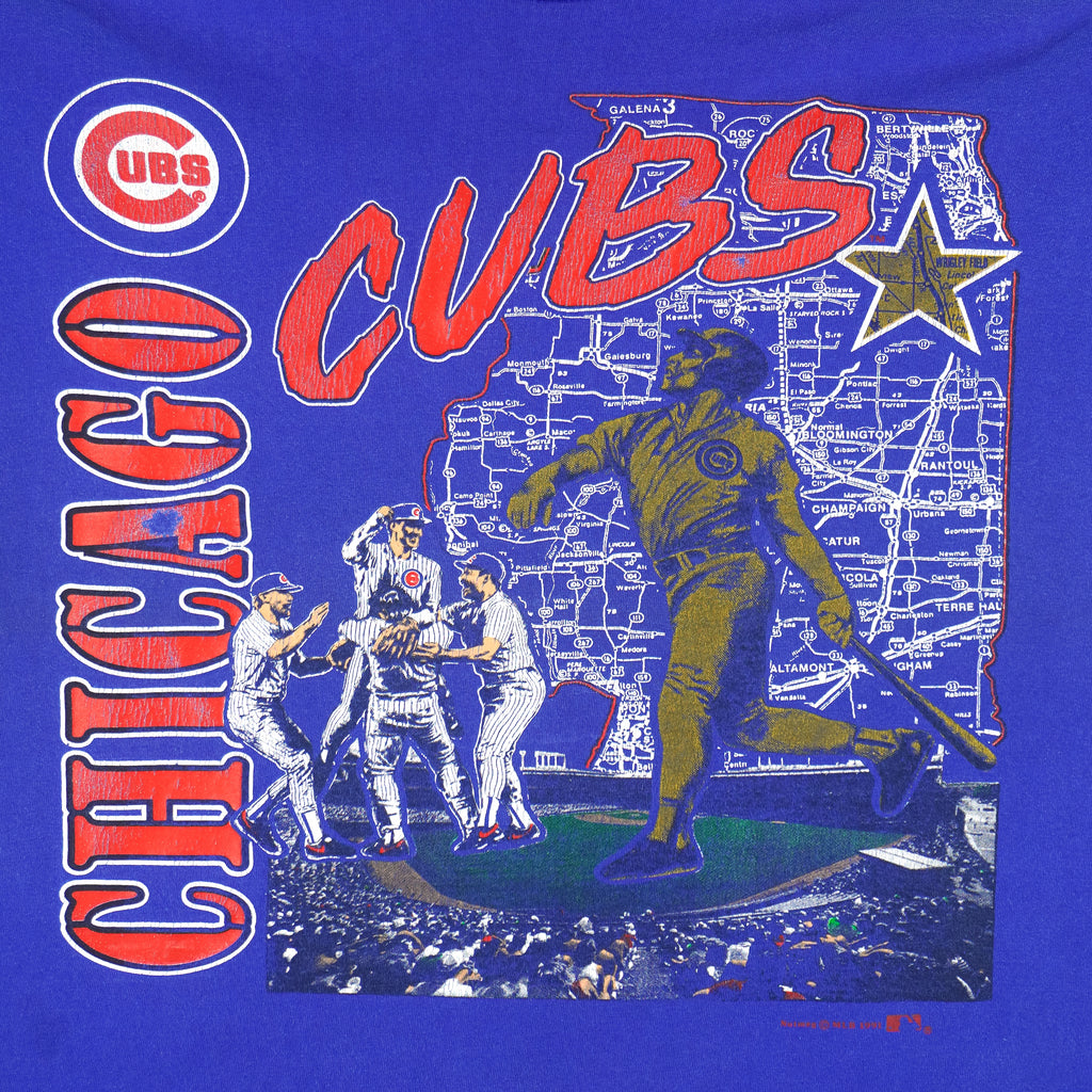 MLB (Nutmeg) - Chicago Cubs Stadium Map T-Shirt 1991 Large Vintage Retro Baseball