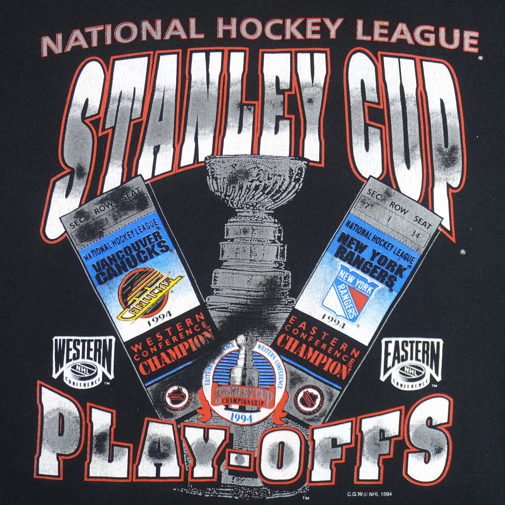 NHL (Fruit Of The Loom)- Stanley Cup Canucks vs Rangers Tickets T-Shirt 1994 X-Large Vintage Retro Hockey