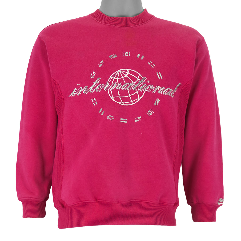 Nike - International Pink Embroidered Sweatshirt 1990s Small Vintage Retro