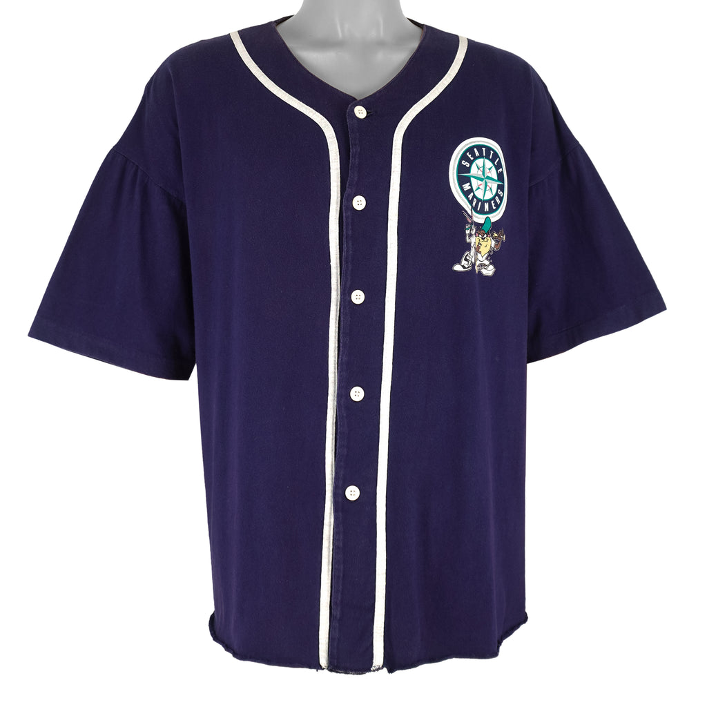 MLB (Sun) - Seattle Mariners x Bugs Bunny and Taz Button-Up Jersey T-Shirt 1996 X-Large Vintage Retro Baseball