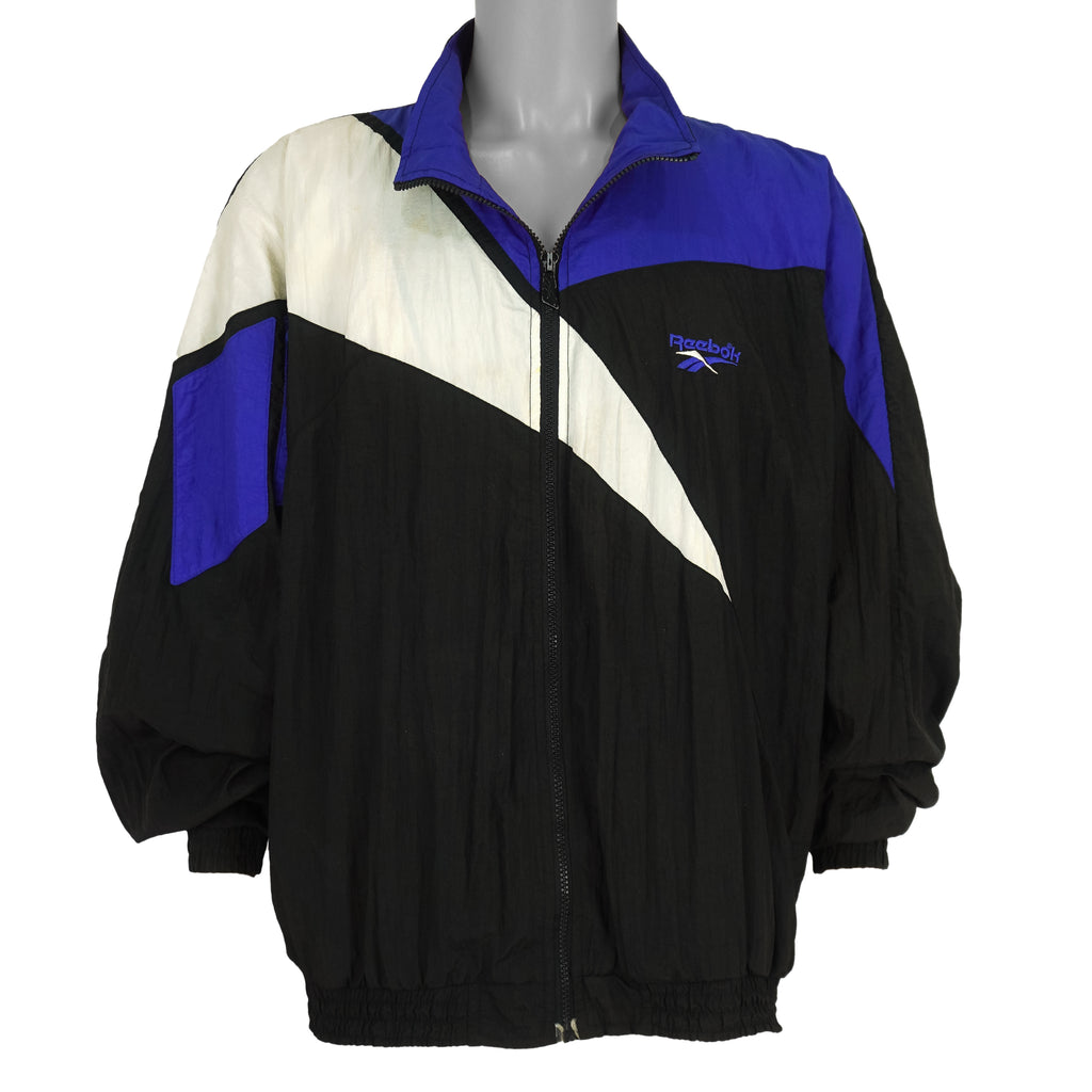 Reebok - B&W With Blue Shawn Kemp Kamikaze Style Warm-up Windbreaker 1990s X-Large Vintage Retro