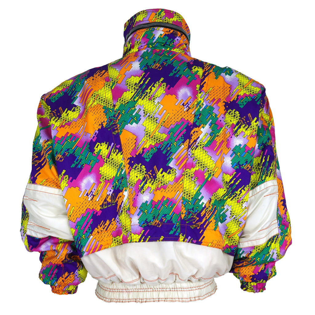 Vintage (Competition) - White Button-Up Abstract Pattern Ski Jacket 1990s Medium Vintage Retro