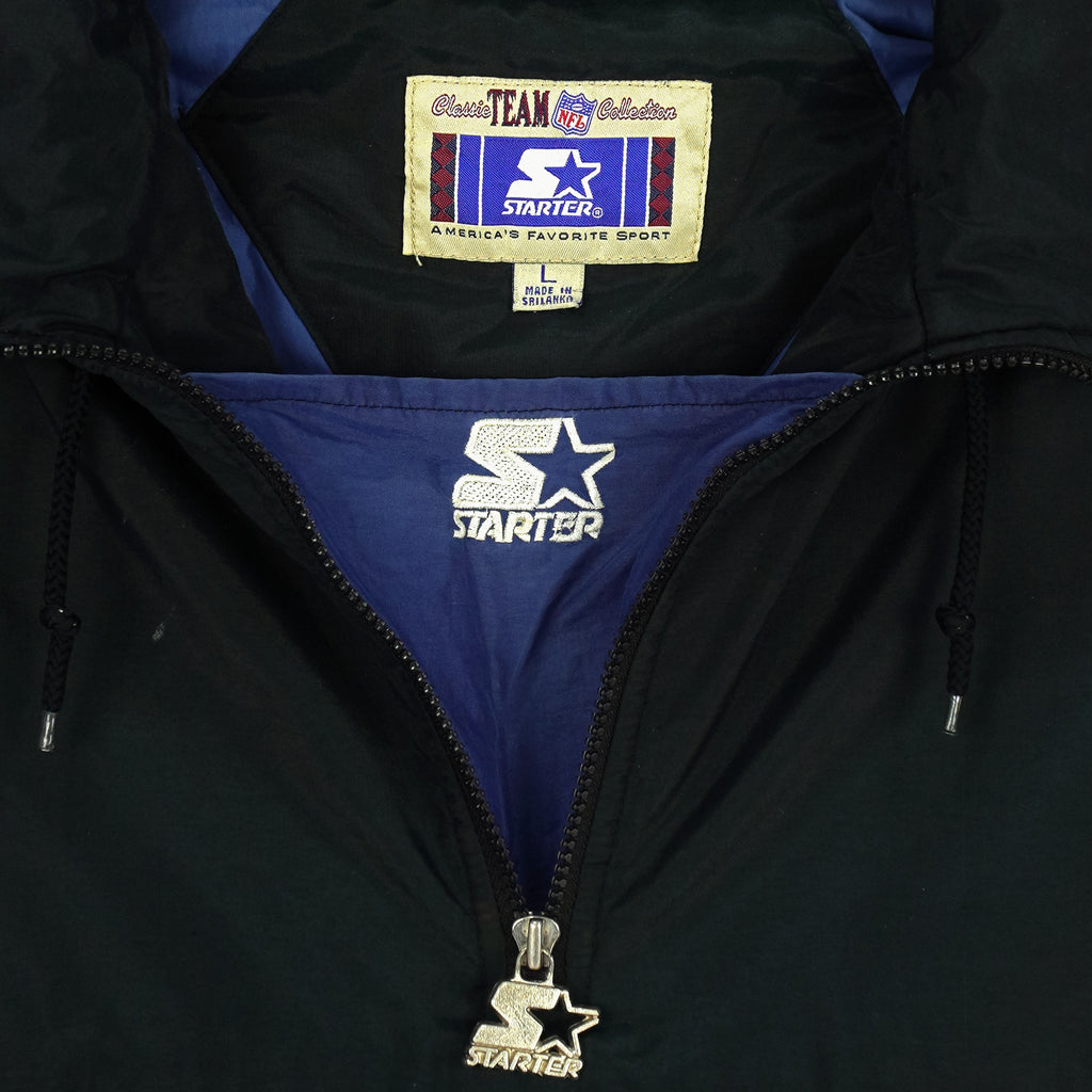 Starter - Dallas Cowboys 1/4 Zip Embroidered Hooded Jacket 1990s Large Vintage Retro Football