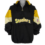 Starter - Pittsburgh Steelers Big Logo 1/4 Zip-Up Hooded Windbreaker 1990s Large Vintage Retro Football