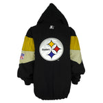 Starter - Pittsburgh Steelers Big Logo 1/4 Zip-Up Hooded Windbreaker 1990s Large Vintage Retro Football