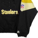 Starter - Pittsburgh Steelers Big Logo 1/4 Zip-Up Hooded Windbreaker 1990s Large Vintage Retro Football