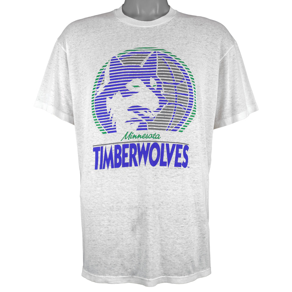 NBA (Logo 7) - Minnesota Timberwolves Spell-Out T-Shirt 1990s X-Large Vintage Retro Basketball