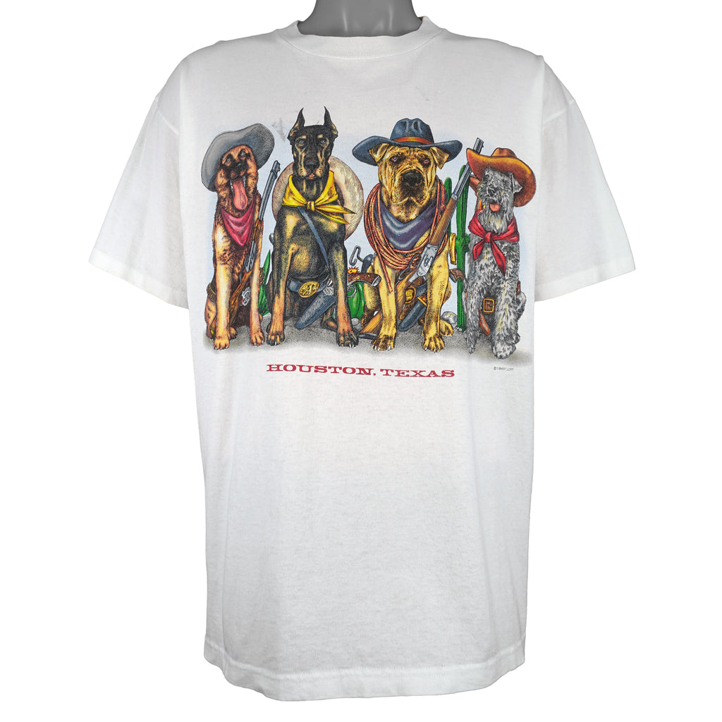 Vintage (Prints Of Tails) - Houston Texas Cowboy Dogs T-Shirt 1990s X-Large Vintage Retro