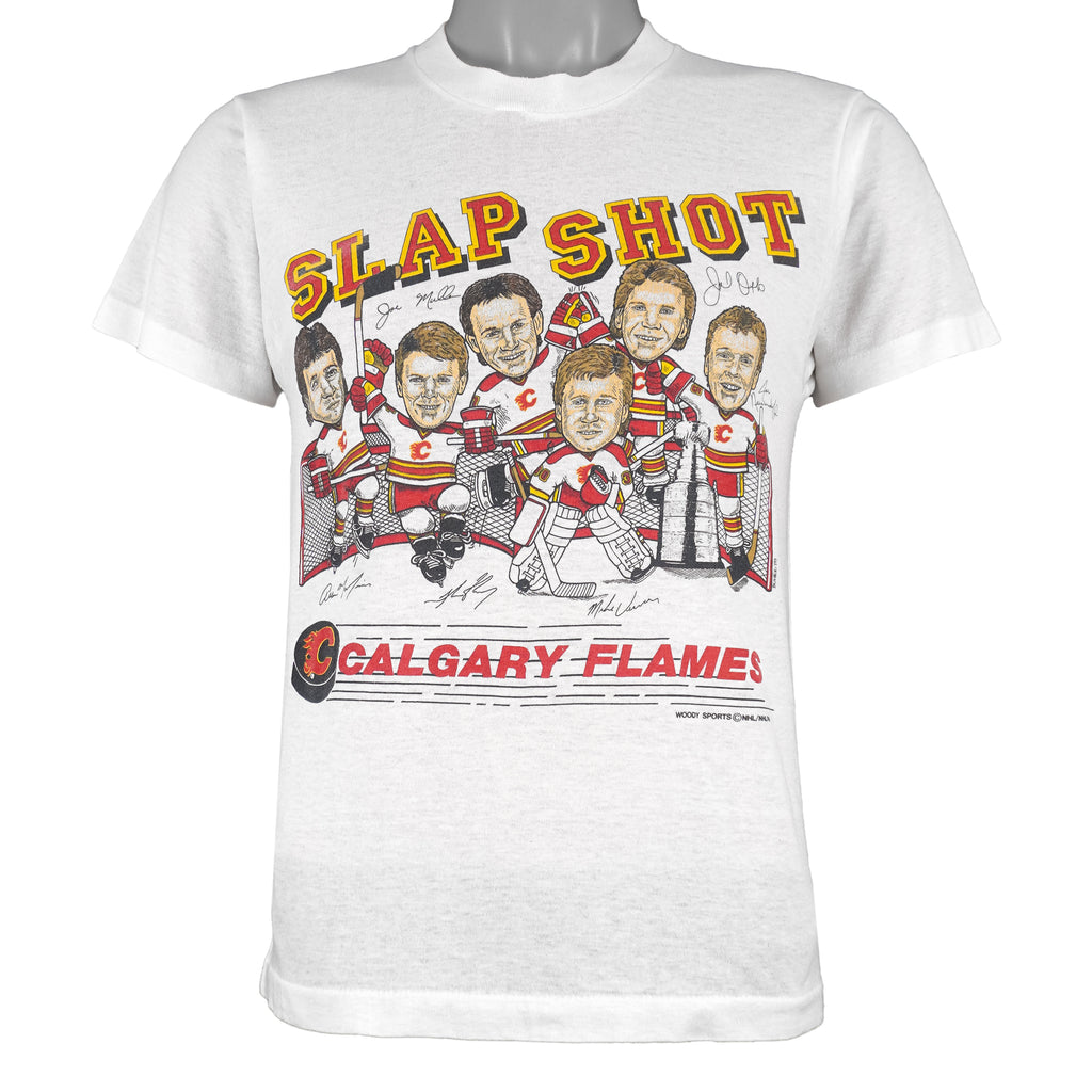 NHL (Screen Star) - Calgary Flames Slap Shot T-Shirt 1989 Medium Vintage Retro Hockey