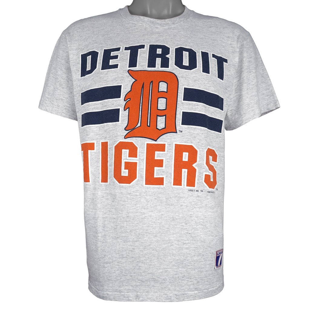 MLB (Logo 7) - Detroit Tigers Spell-Out T-Shirt 1992 Large Vintage Retro Baseball