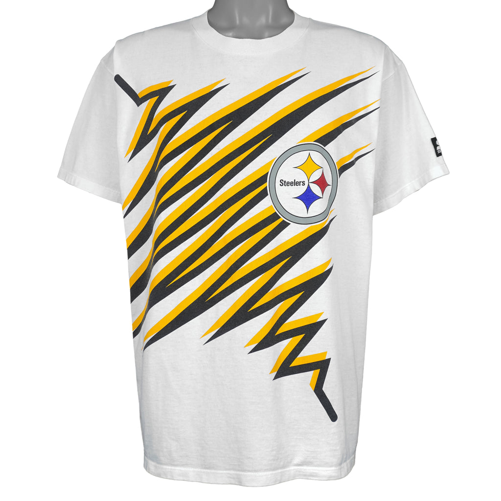 Starter - NFL Pittsburgh Steelers Zig-Zag-Stripes T-Shirt 1990s Large Vintage Retro Football