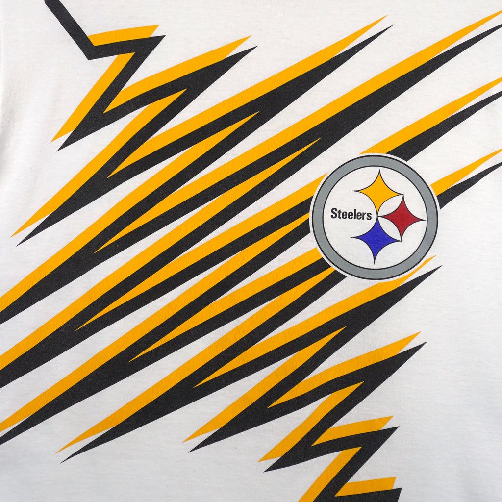 Starter - NFL Pittsburgh Steelers Zig-Zag-Stripes T-Shirt 1990s Large Vintage Retro Football