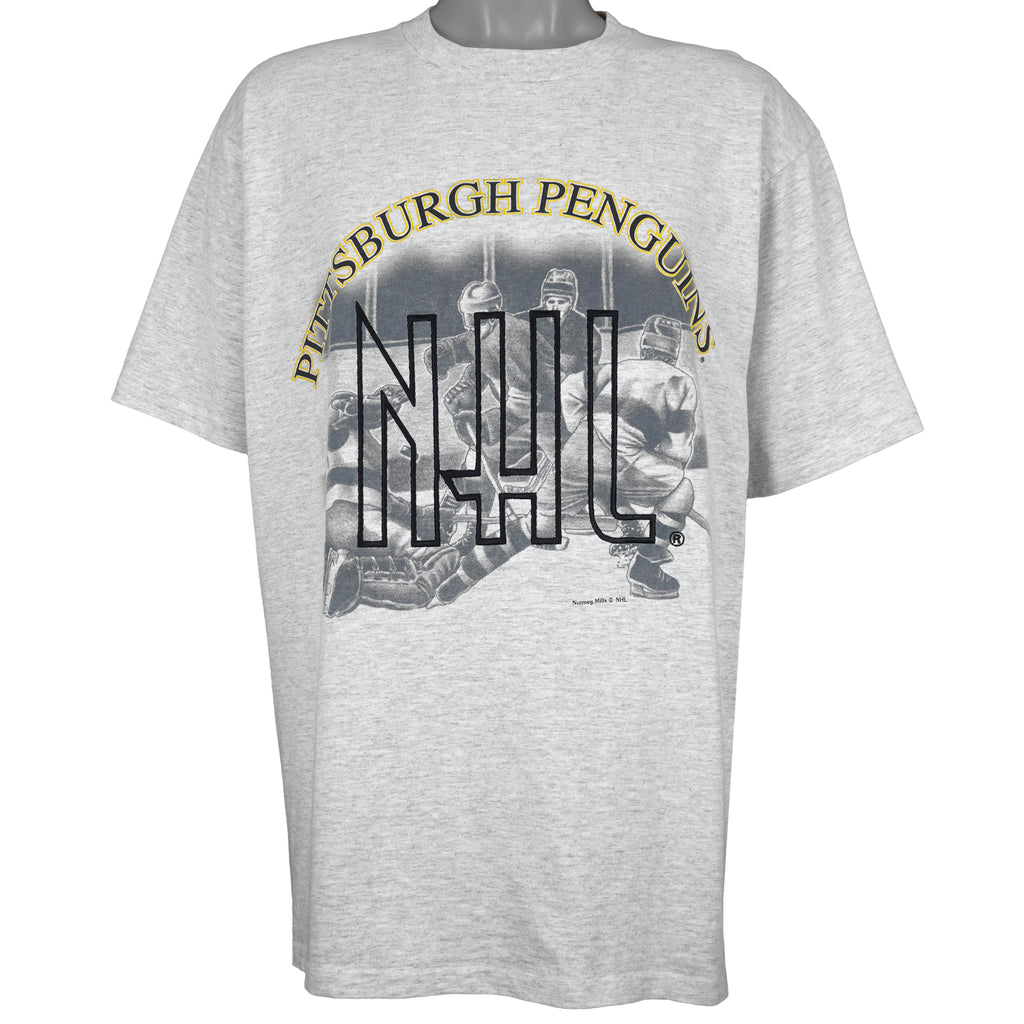 NHL (Nutmeg) - Pittsburgh Penguins Single Stitch T-Shirt 1990s Large Vintage Retro Hockey 