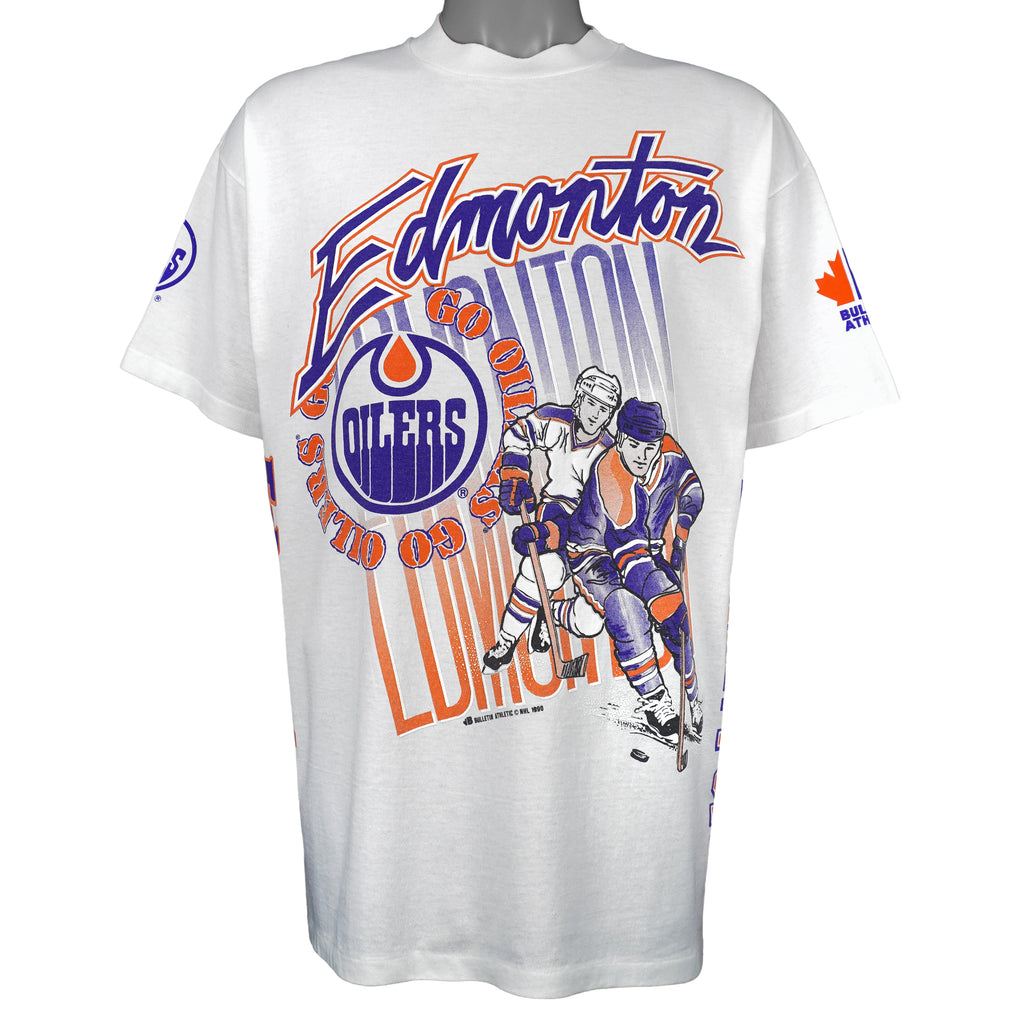 NHL (Bulletin Athletic) - Edmonton Oilers T-Shirt 1990 X-Large Vintage Retro Hockey