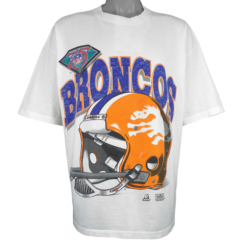 NFL (Riddell) - Denver Broncos Helmet Single Stitch T-Shirt 1990s X-Large Vintage Retro Football