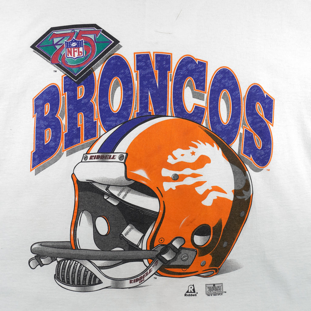 NFL (Riddell) - Denver Broncos Helmet Single Stitch T-Shirt 1990s X-Large Vintage Retro Football