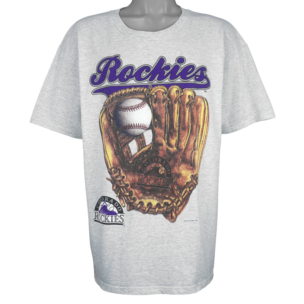 MLB (Nutmeg) - Colorado Rockies Baseball Glove T-Shirt 1996 X-Large Vintage Retro Baseball