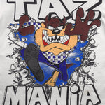 Looney Tunes - Taz Mania Warning Wild Thing All Over Print T-Shirt 1990s Large Vintage Retro