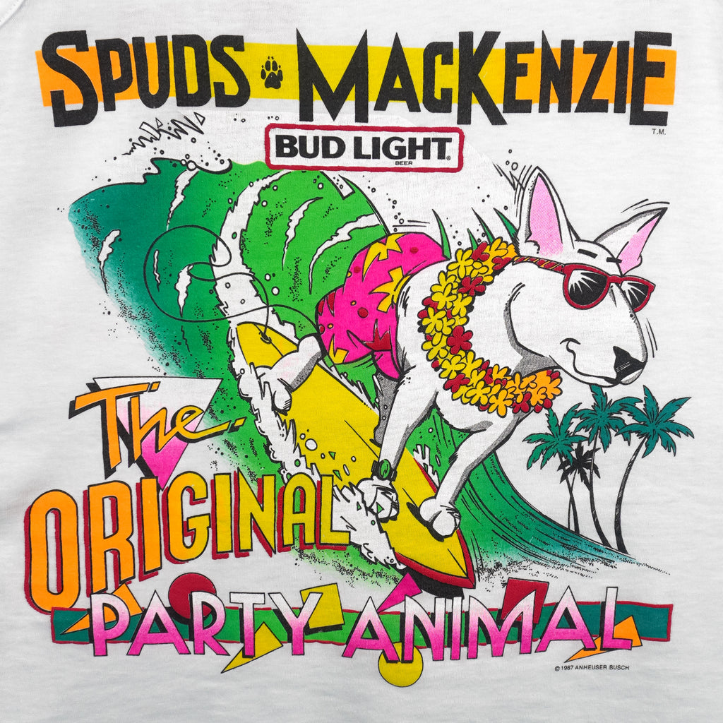 Budweiser - Bud Light Spuds Mackenzie Original Party Animal Sleeveless Shirt 1987 Small Vintage Retro