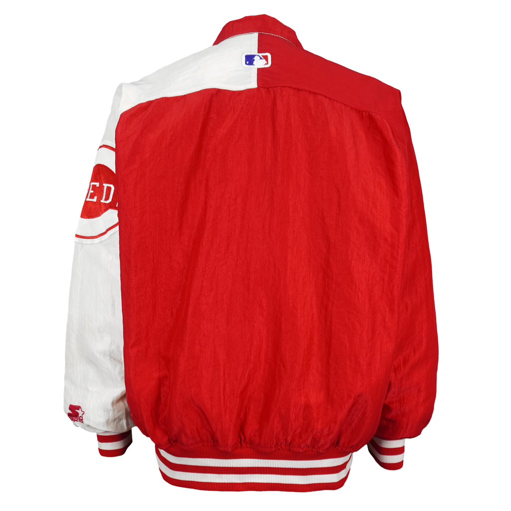 Starter - MLB Cincinnati Reds Embroidered Spell-Out Jacket 1990s Large Vintage Retro Baseball